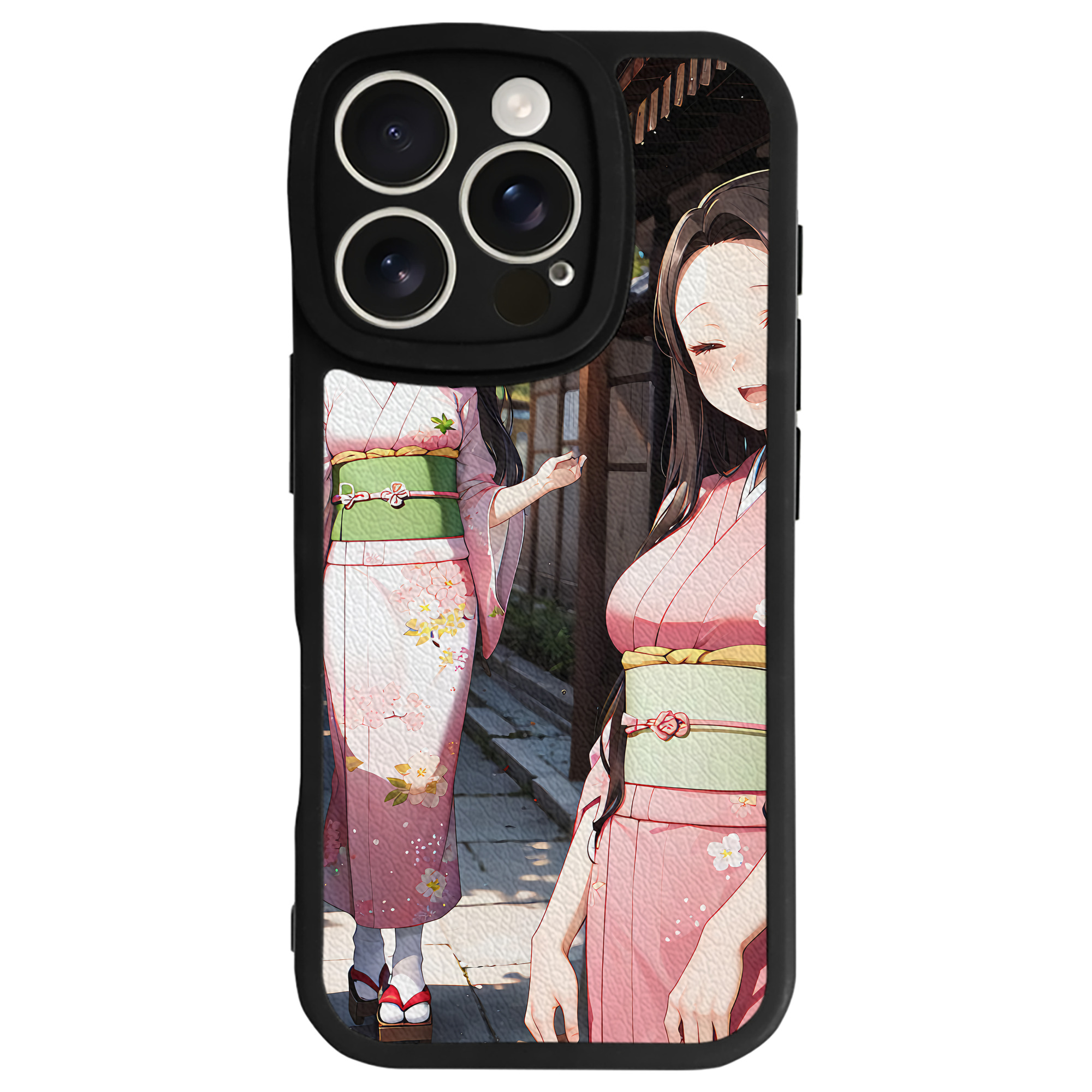 （画像用） 鬼滅の刃（きめつのやいば）竈門 禰󠄀豆子／かまど ねずこ Kamado Nezuko 【iPhone 16シリーズ対応】シリコンスマホケース（レザー調） 材質：シリコン